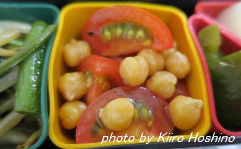 お弁当、2016-7-8、ひよこ豆とトマトサラダ お弁当、2016-7-8、ひよこ豆とトマトサラダ