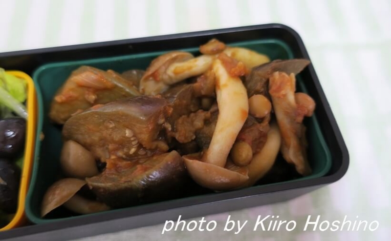 お弁当、2016-8-16、なすのトマト炒め お弁当、2016-8-16、なすのトマトスープ炒め
