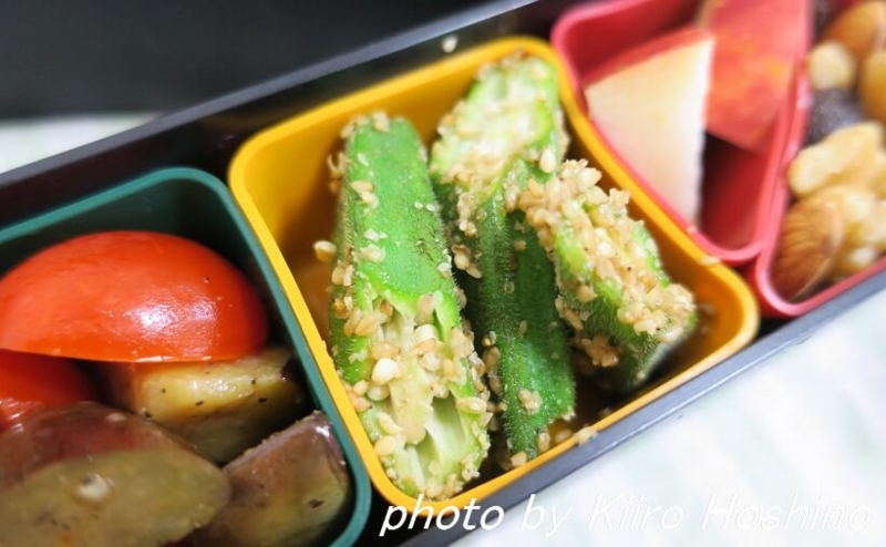 お弁当、2016-9-29、オクラのごま和え お弁当、2016-9-29、オクラのごま和え
