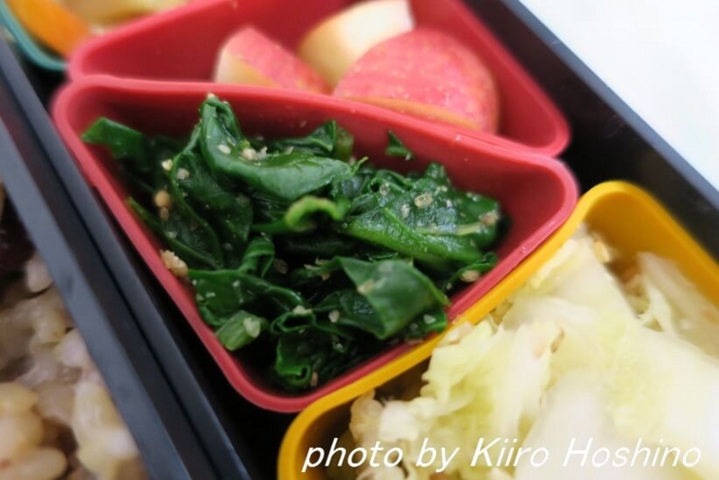 お弁当、2017-1-5、ほうれん草のおひたし お弁当、2017-1-5、ほうれん草のおひたし